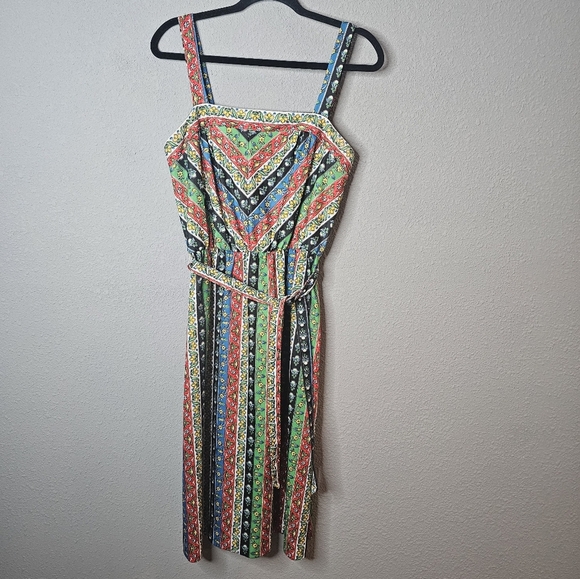 Vtg MC of Boston Dress Size 14 Womens Colorful Floral Striped 70s Sundress - Picture 1 of 14